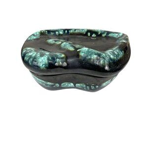 Sue Handley Artisan Ceramic Trinket Box Black And Green Abstract Design
